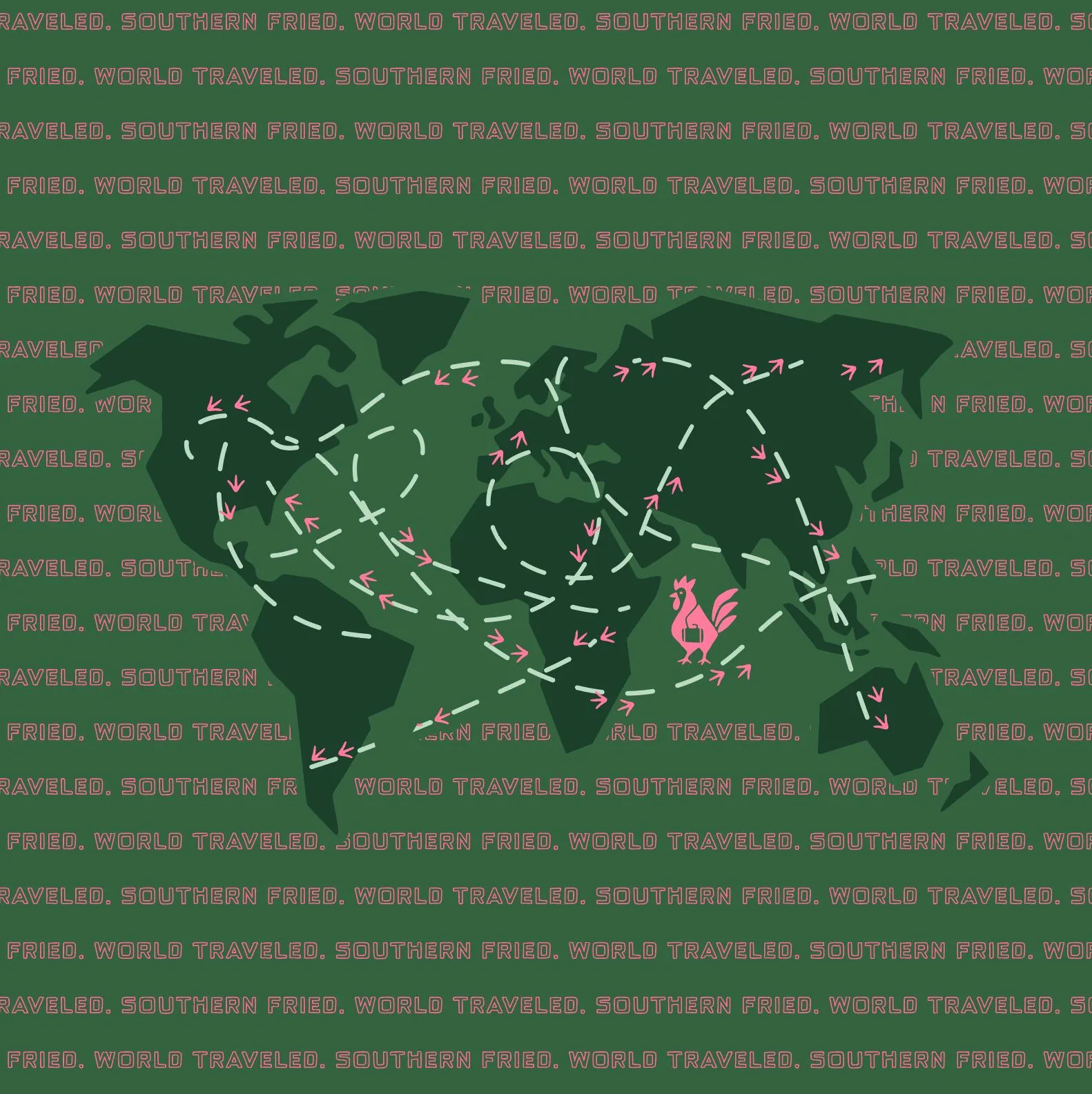 Illustrated world map tracing the Southern Belle flavor journey